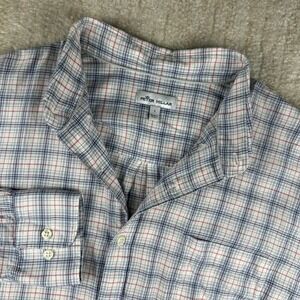 Peter Millar Shirt Mens Large Button Down Colorful Check Plaid Long Sleeve White